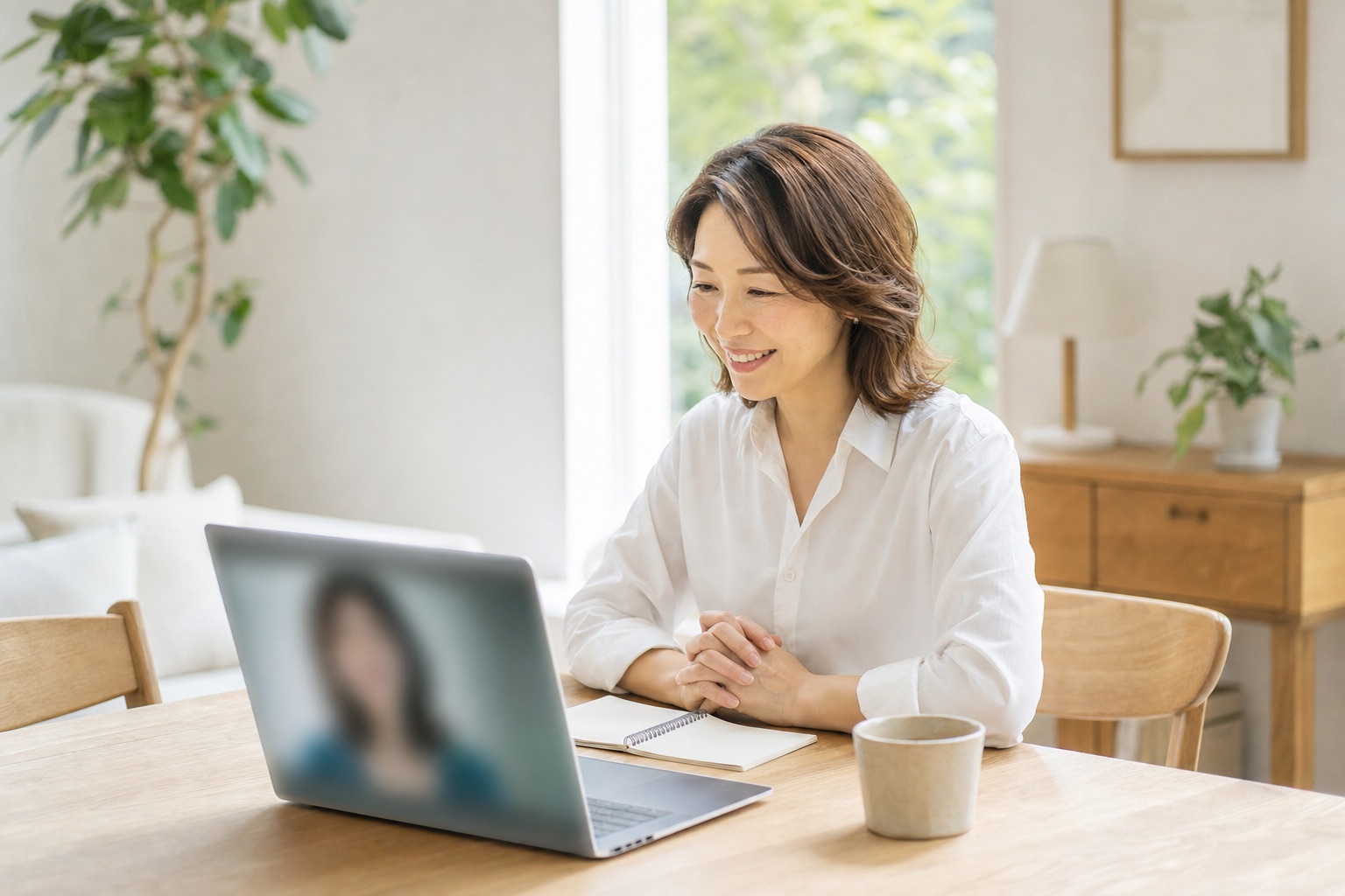 自宅でビデオ通話のカウンセリングを受ける女性のイメージ